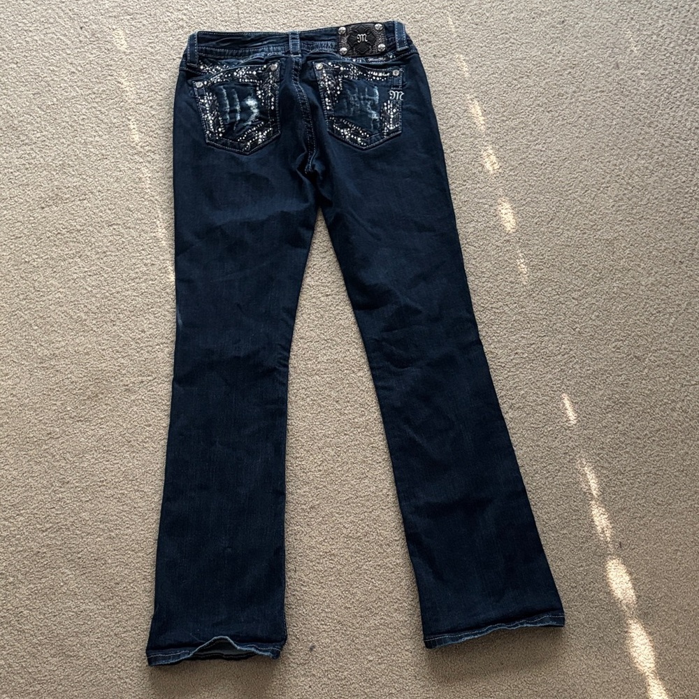 Miss Me Dark Blue Boot Cut Jeans with Embellishments